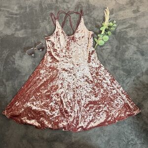American Eagle Outfitters Dusty Rose Velvet Mini Skater Dress Sz L